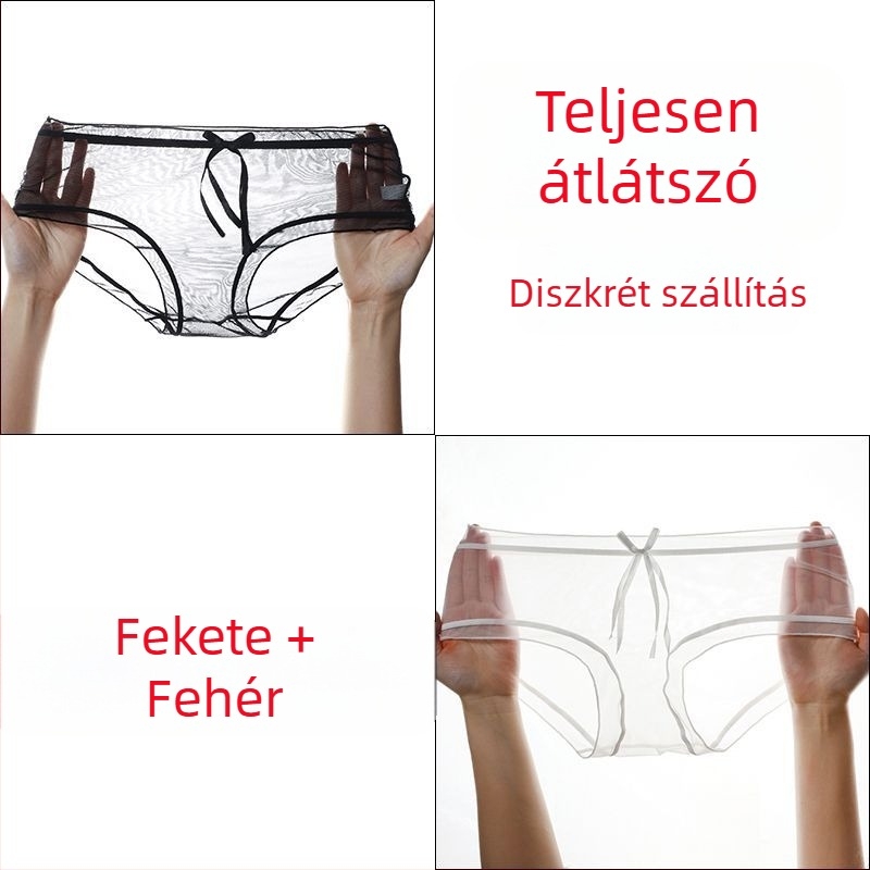 Női crotchless hálószövetes csipkés bugyi, varrás nélküli, ultra vékony, középmagas derekú, plusz méret
