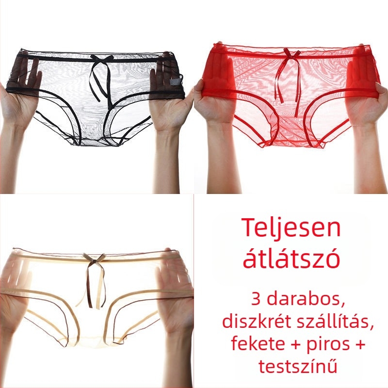 Női crotchless hálószövetes csipkés bugyi, varrás nélküli, ultra vékony, középmagas derekú, plusz méret