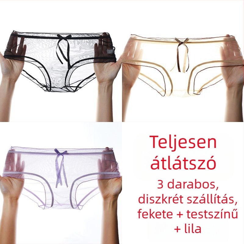 Női crotchless hálószövetes csipkés bugyi, varrás nélküli, ultra vékony, középmagas derekú, plusz méret