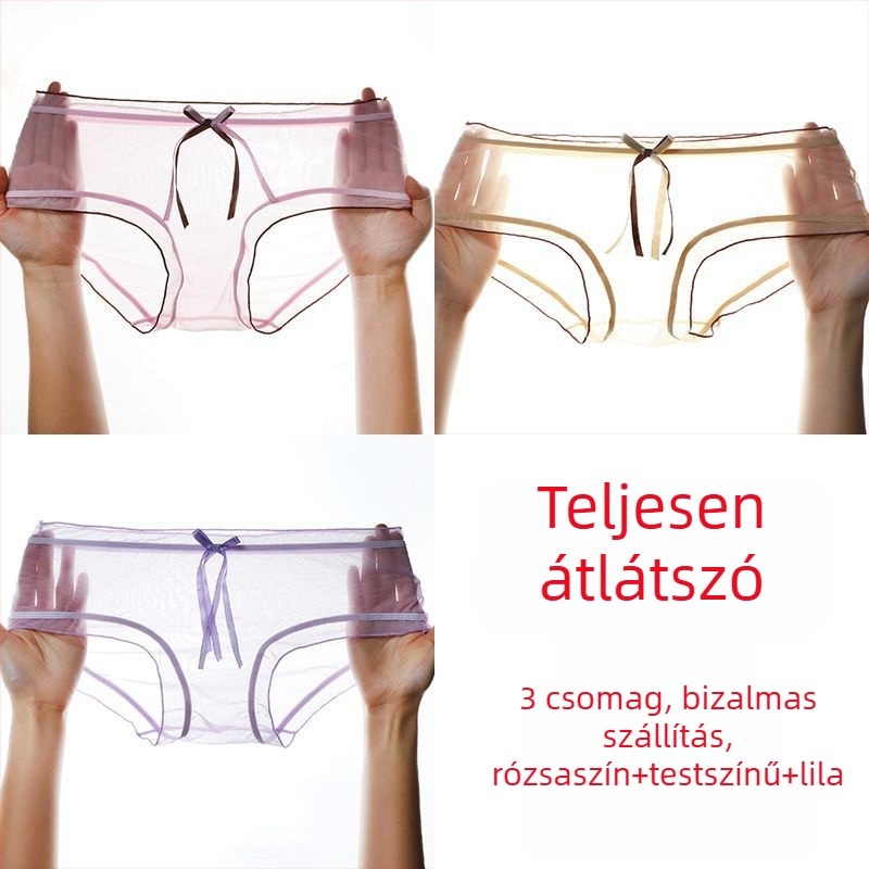 Női crotchless hálószövetes csipkés bugyi, varrás nélküli, ultra vékony, középmagas derekú, plusz méret