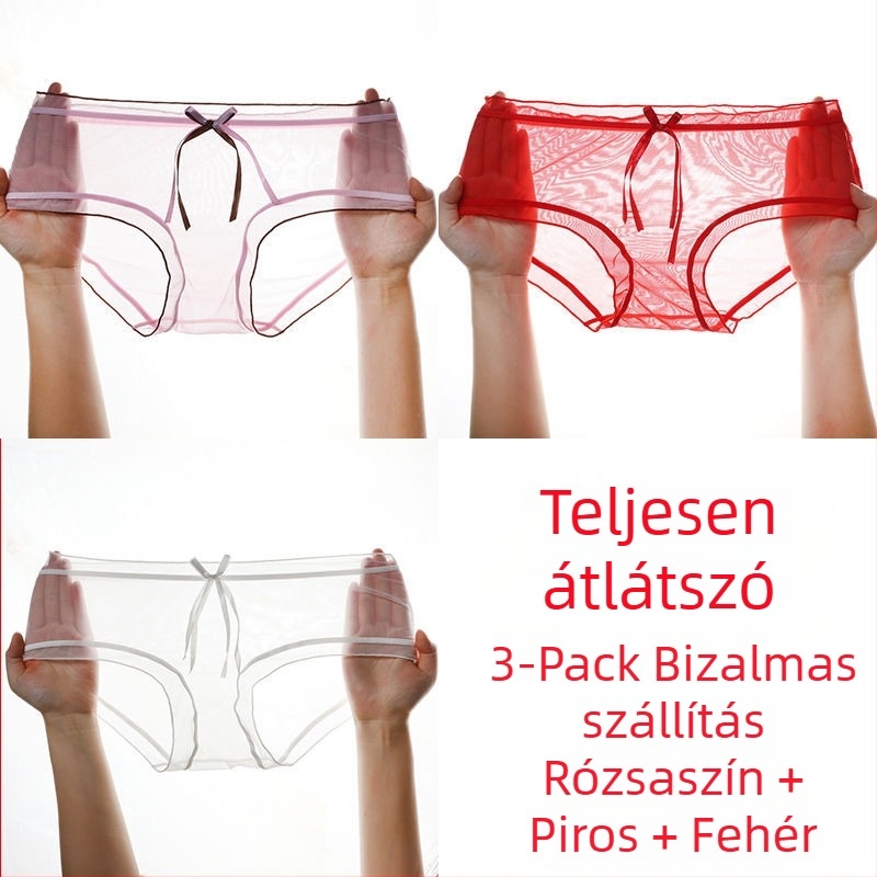 Női crotchless hálószövetes csipkés bugyi, varrás nélküli, ultra vékony, középmagas derekú, plusz méret
