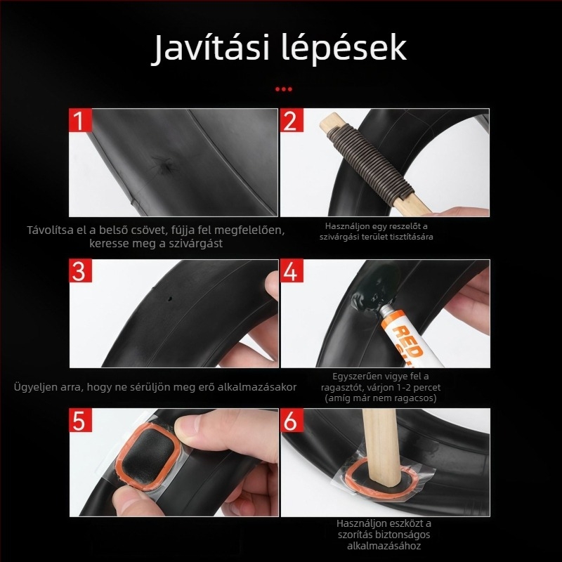 Ragasztó nélküli gumi javító készlet kerékpárhoz, mountain bike-hoz, foltokkal és defektjavító eszközökkel
