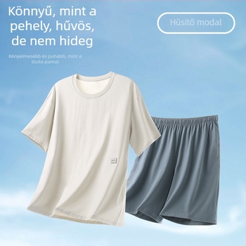 Modal férfi nyári pizsama készlet rövid ujjú felsővel és rövid nadrággal, vékony, lélegző, otthoni és szabadidős viselet.