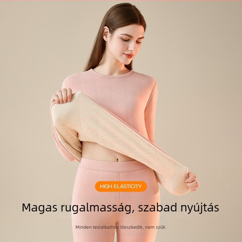 Női gyapjúval töltött termosz fehérnemű, 2025 téli új modell, fleece béléssel, plusz méret, hosszú ujjú alapréteg, meleg őszi felső