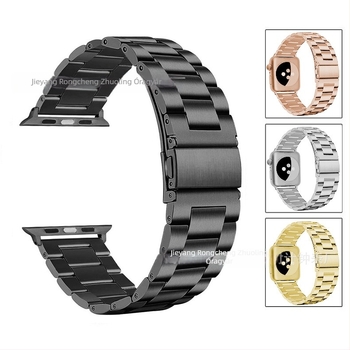 Rozsdamentes acél órapánt összecsukható csattal, kompatibilis Apple Watch, Samsung Watch4 és Huawei GT3 modellekkel; súly körülbelül 106 g; 2020-ben jelent meg.