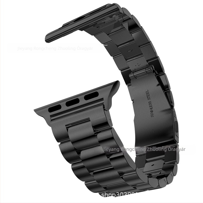 Rozsdamentes acél órapánt összecsukható csattal, kompatibilis Apple Watch, Samsung Watch4 és Huawei GT3 modellekkel; súly körülbelül 106 g; 2020-ben jelent meg.