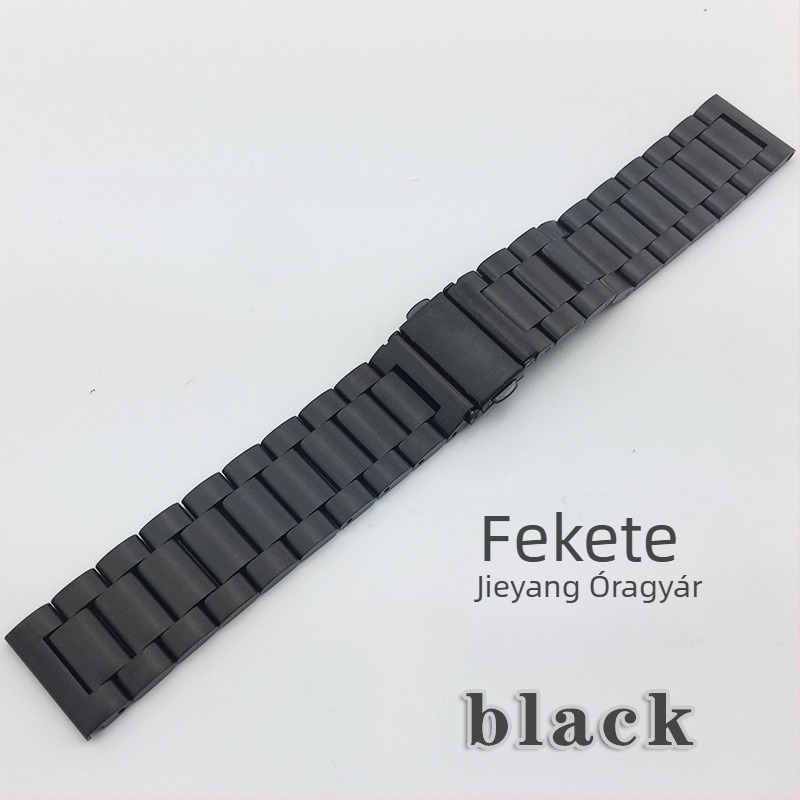 Rozsdamentes acél órapánt összecsukható csattal, kompatibilis Apple Watch, Samsung Watch4 és Huawei GT3 modellekkel; súly körülbelül 106 g; 2020-ben jelent meg.