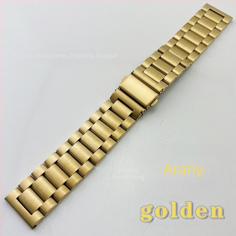 Rozsdamentes acél órapánt összecsukható csattal, kompatibilis Apple Watch, Samsung Watch4 és Huawei GT3 modellekkel; súly körülbelül 106 g; 2020-ben jelent meg.