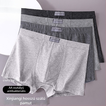 Férfi pamut boxer alsónadrág antibakteriális nedvességelnyelő anyaggal, középmagas derék, 90–95% pamut