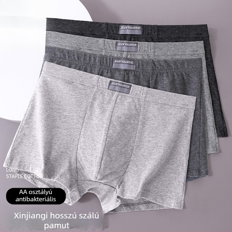 Férfi pamut boxer alsónadrág antibakteriális nedvességelnyelő anyaggal, középmagas derék, 90–95% pamut