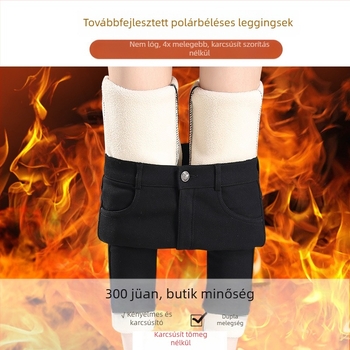 Női téli fleece-béléssel bélelt leggings, 2024 új modell, fekete szűk fazon