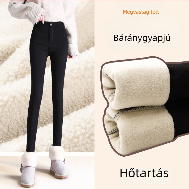 Női téli fleece-béléssel bélelt leggings, 2024 új modell, fekete szűk fazon