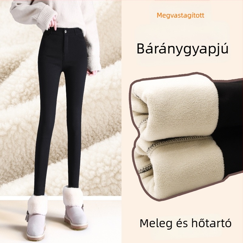Női téli fleece-béléssel bélelt leggings, 2024 új modell, fekete szűk fazon