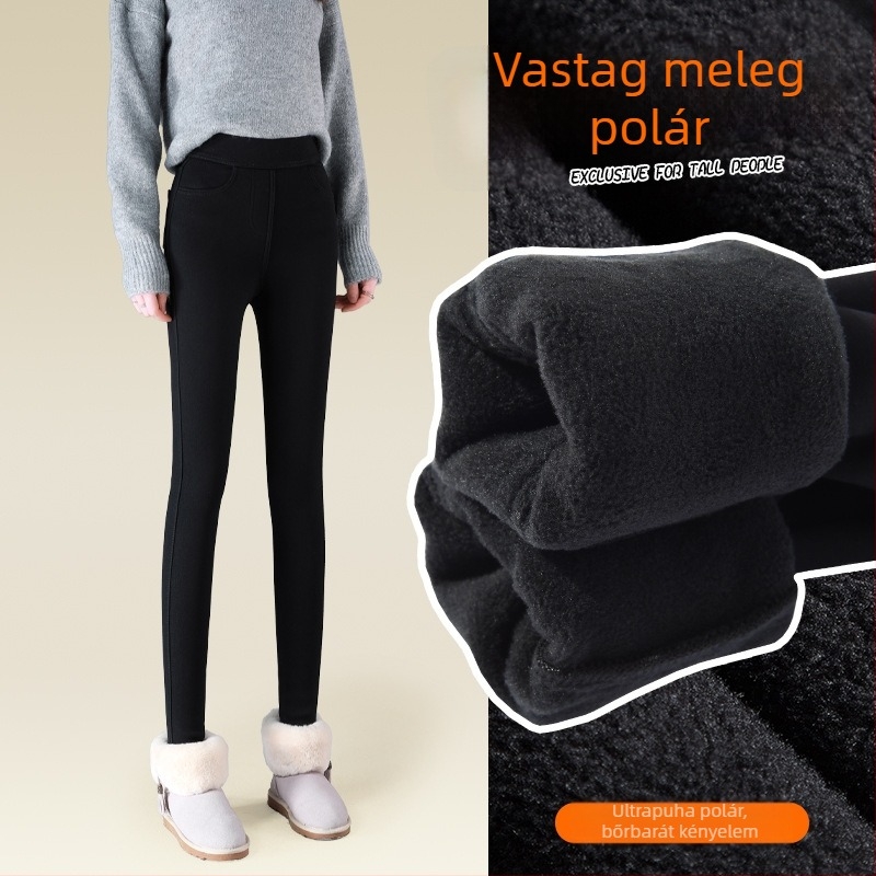 Női téli fleece-béléssel bélelt leggings, 2024 új modell, fekete szűk fazon