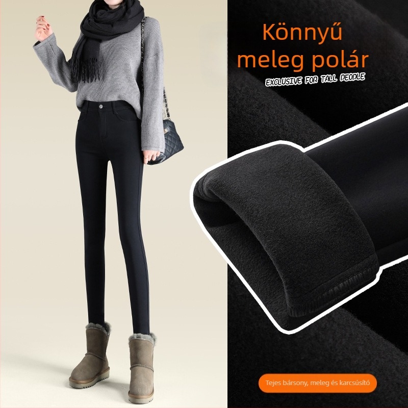 Női téli fleece-béléssel bélelt leggings, 2024 új modell, fekete szűk fazon