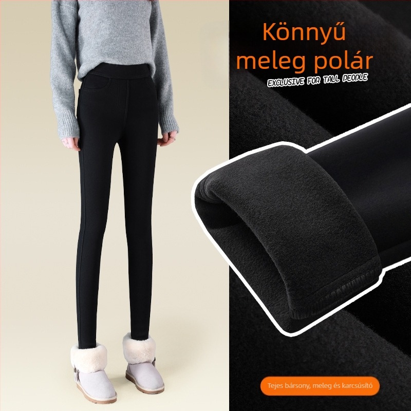 Női téli fleece-béléssel bélelt leggings, 2024 új modell, fekete szűk fazon