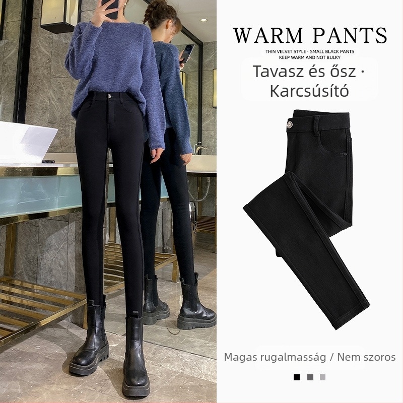Női téli fleece-béléssel bélelt leggings, 2024 új modell, fekete szűk fazon