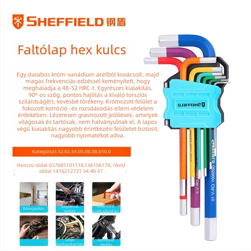 Steel Shield Allen kulcs készlet, króm-vanádium acélból, magas keménység, hosszított belső hatszög fej