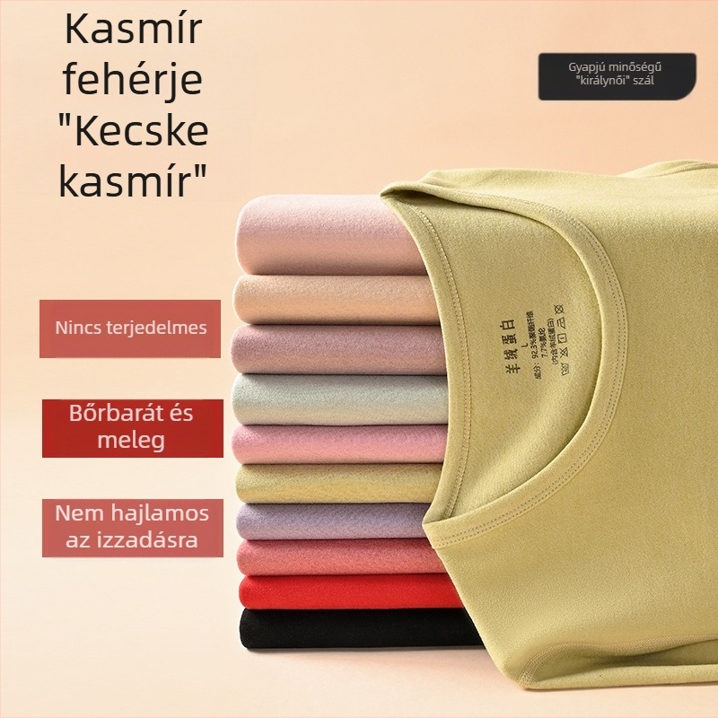 Női kasmír-proteintartalmú termo alsóruha készlet, környakú, bőrbarát, karcsúsító hatás, alapréteg felső és nadrág, őszi 2025