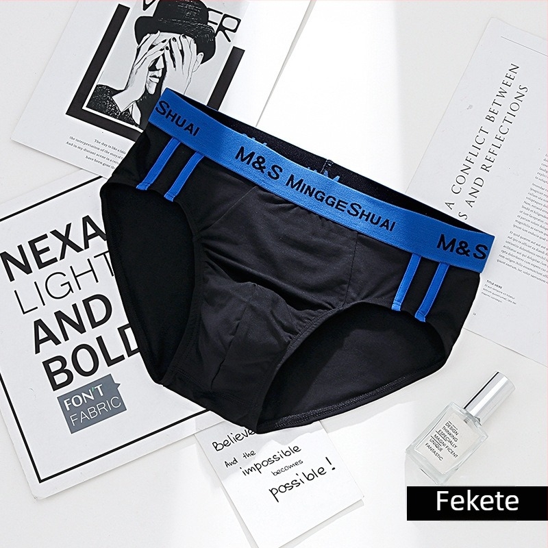 Férfi pamut briefek, lélegző, kötött, középmagas derekú