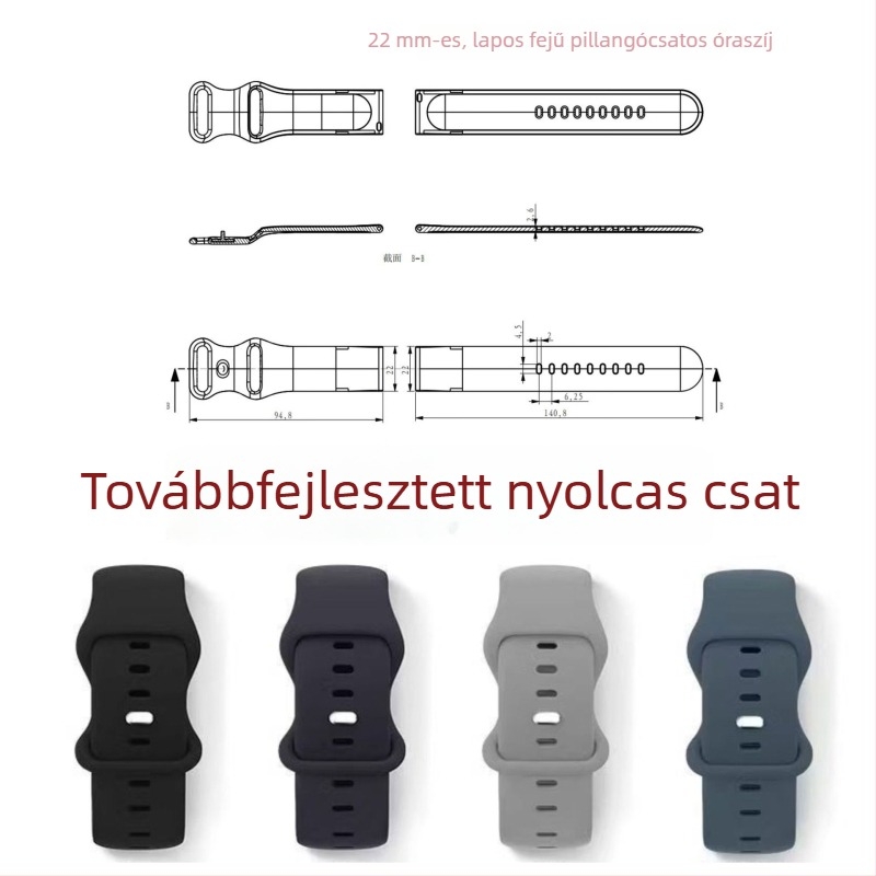Szilikon óraszíj Samsung és Huawei számára, két színű napraforgó mintával és 3D lézergravírozással, pillangócsattal, 20/22 mm