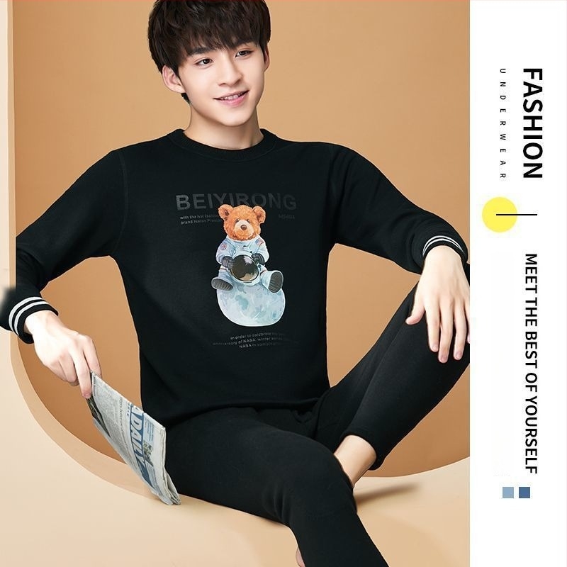 Férfiak Termál Alsóruha Készlet, 100% Kasmír, Két Rétegű, Kerek Nyakú, Hosszú Ujjú Felső és Nadrág Télen