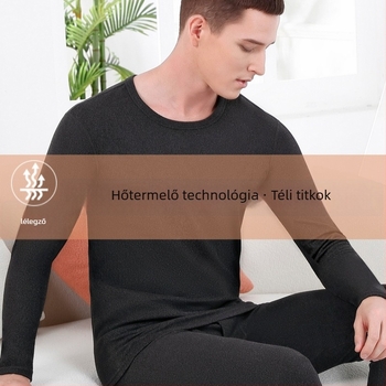Férfi termo felső- és alsóruha készlet kerek nyakú, poliészter fleece-béléssel, varrat nélküli dizájn; vastagság 251–300 g/m2; 3/4-ujjú; bokáig érő nadrág