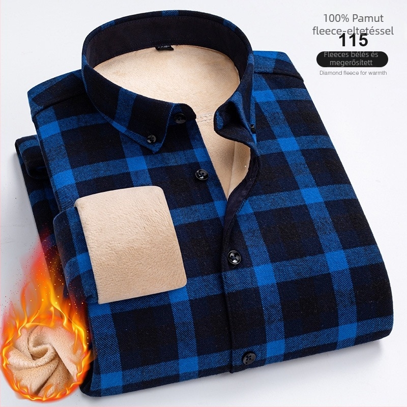 100% pamutból készült kockás ing fleece béléssel, négyzetes gallérral és hosszú ujjú.