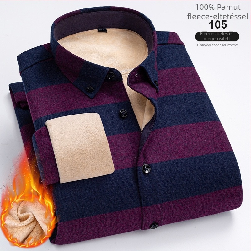 100% pamutból készült kockás ing fleece béléssel, négyzetes gallérral és hosszú ujjú.