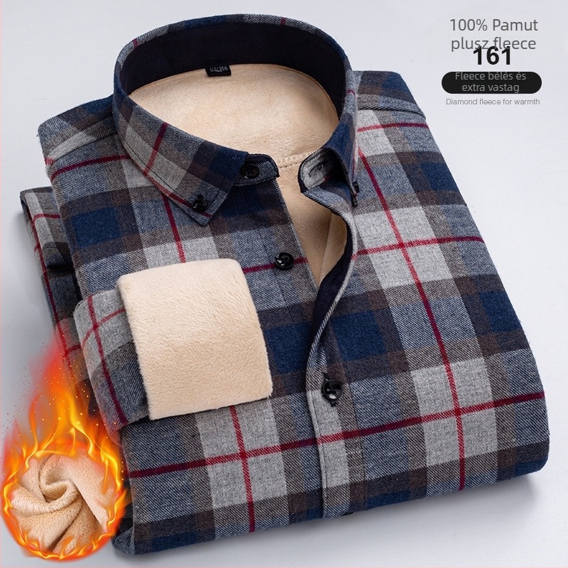 100% pamutból készült kockás ing fleece béléssel, négyzetes gallérral és hosszú ujjú.