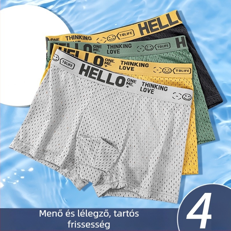 Férfi jég-selyem anyagú, légző hálós boxeralsónemű grafén ágyékpanellel, vékony, nagy méret