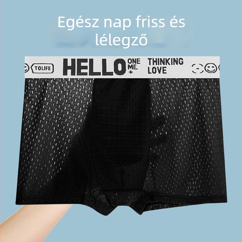 Férfi jég-selyem anyagú, légző hálós boxeralsónemű grafén ágyékpanellel, vékony, nagy méret
