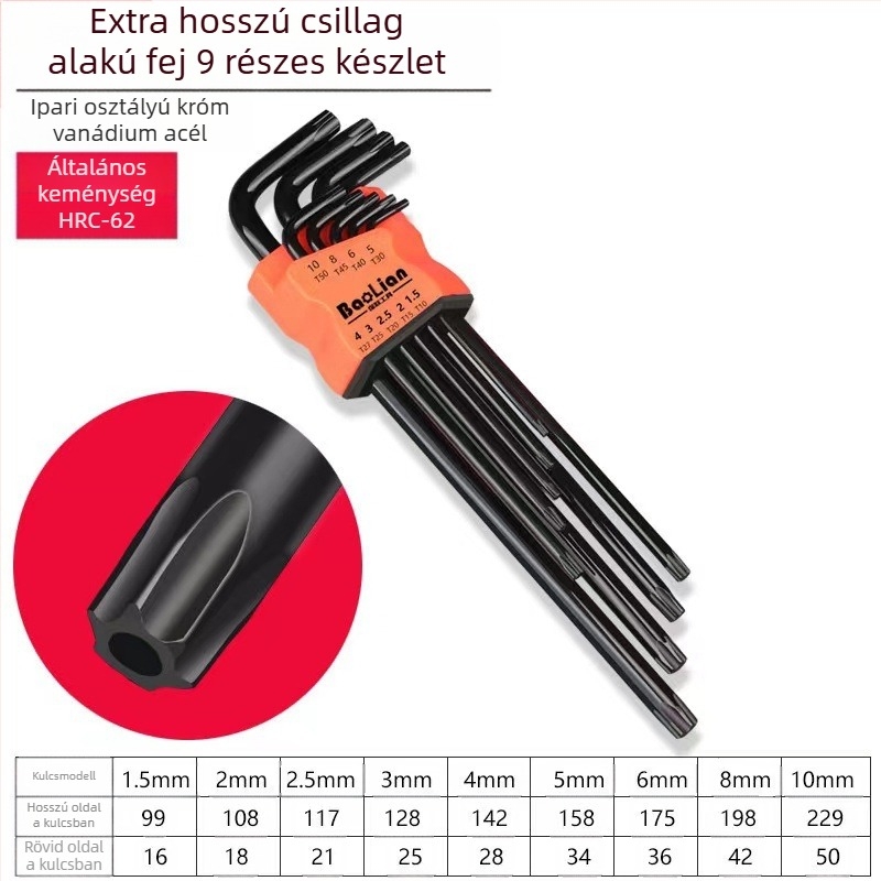 Bosite hatszögletű kulcs készlet – Allen kulcs és szerszámkészlet, króm-vanádium acél / S2 acél, nikkelezett, hatszögfejek