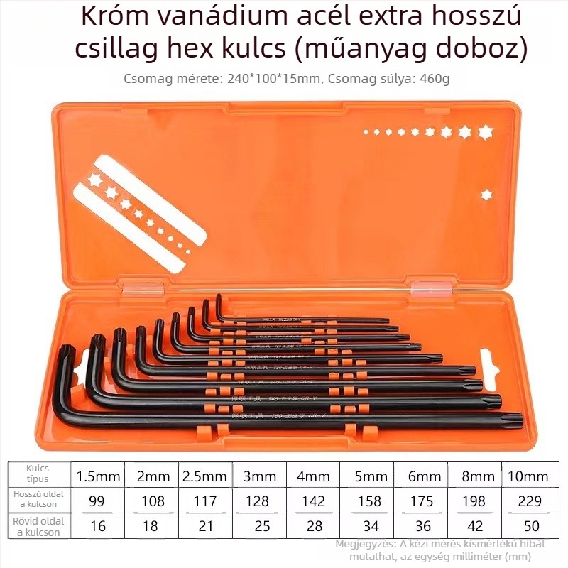 Bosite hatszögletű kulcs készlet – Allen kulcs és szerszámkészlet, króm-vanádium acél / S2 acél, nikkelezett, hatszögfejek