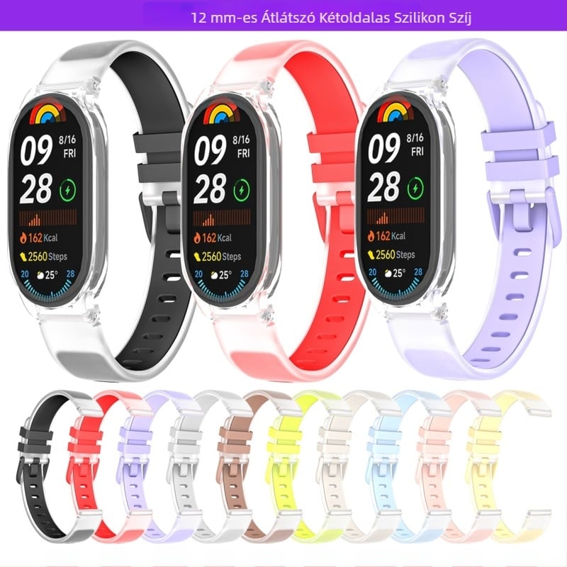 Átlátszó kétszínű szilikon csuklópánt 12 mm-es Xiaomi/Huawei/Honor karkötőkhöz