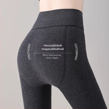 Pamut hosszú harisnyanadrág fleece-belsővel, 600 g vastag, has- és fenékemelés, magas derekú, meleg