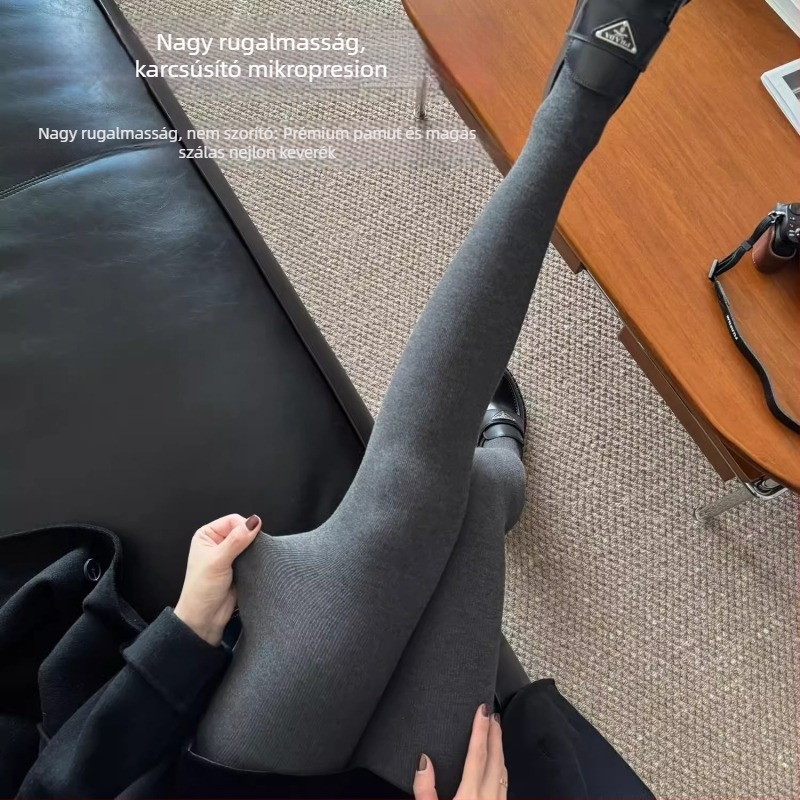 Pamut hosszú harisnyanadrág fleece-belsővel, 600 g vastag, has- és fenékemelés, magas derekú, meleg