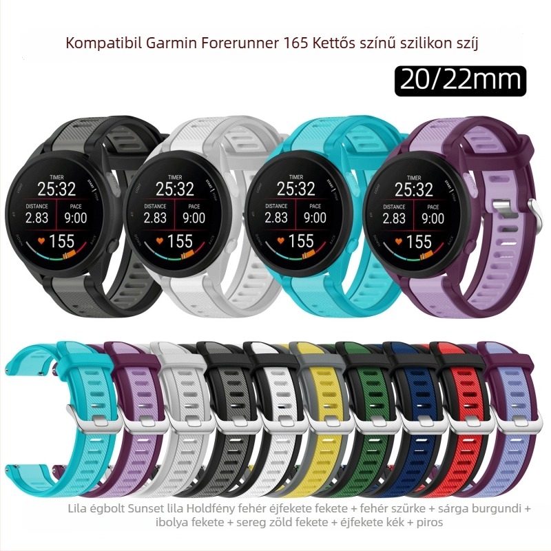 Garmin Forerunner165 Szilikon Szíj – Két színű textúra, Sportos stílus, Csat, Súly 20 g