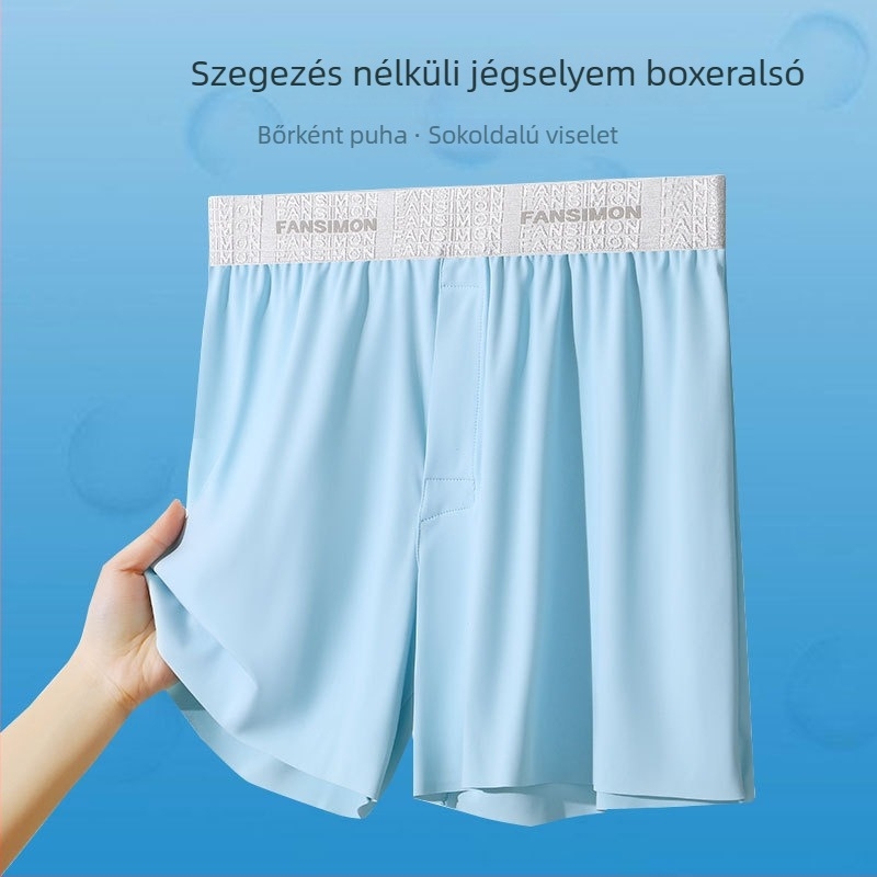 Férfi Ice Silk vékony, lazán szabott otthoni rövidnadrág, alváshoz, nagy méret, átlátszó