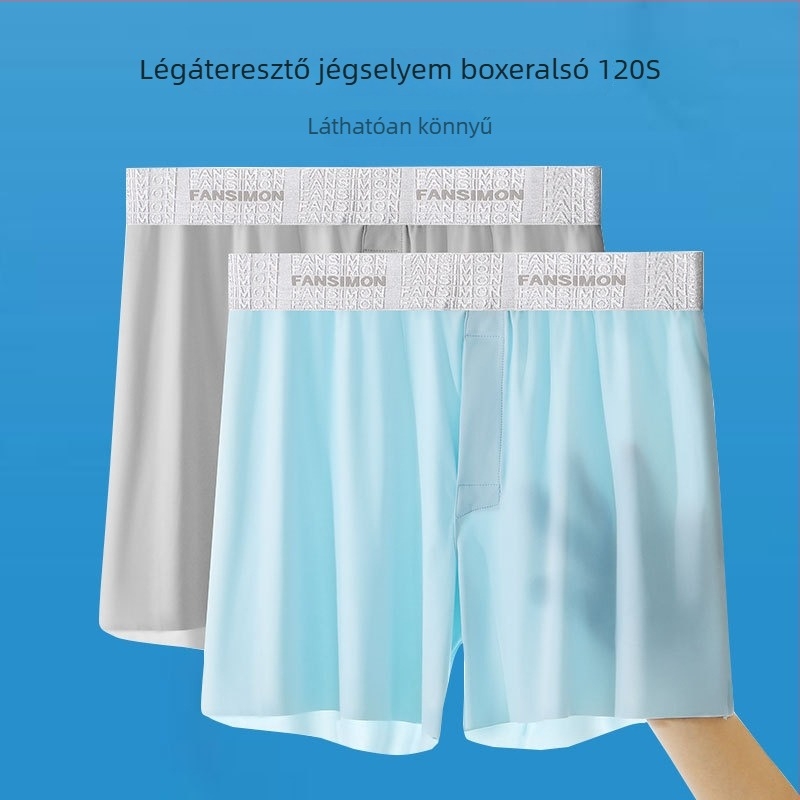 Férfi Ice Silk vékony, lazán szabott otthoni rövidnadrág, alváshoz, nagy méret, átlátszó