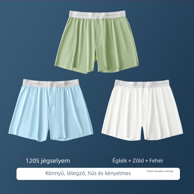 Férfi Ice Silk vékony, lazán szabott otthoni rövidnadrág, alváshoz, nagy méret, átlátszó