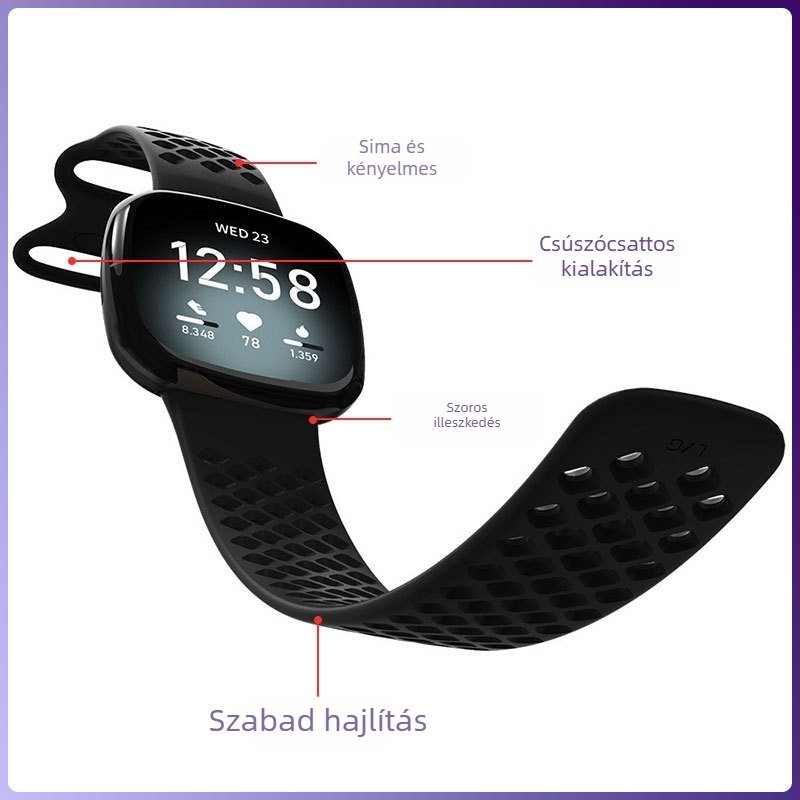 Fitbit Versa 3/Sense okosóra szíj – TPU sportos stílus, pillangócsattal, 12 g súly, kompatibil Versa 3 és Sense