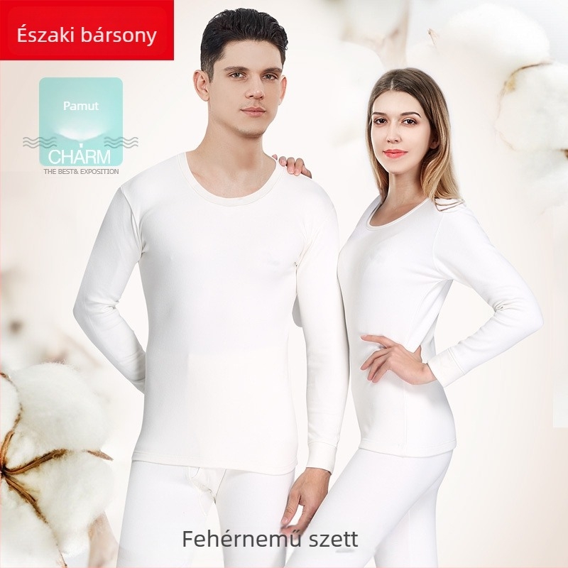 100% pamut téli aláöltözet szett, vastag anyag, kerek nyakú pulóver és nadrág, uniszex.