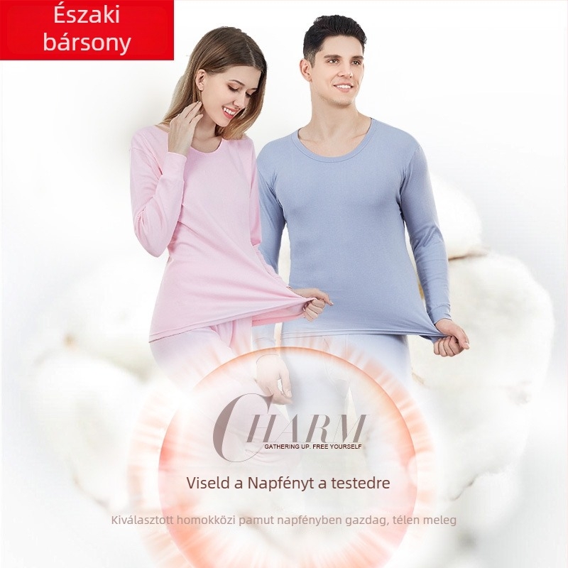 100% pamut téli aláöltözet szett, vastag anyag, kerek nyakú pulóver és nadrág, uniszex.