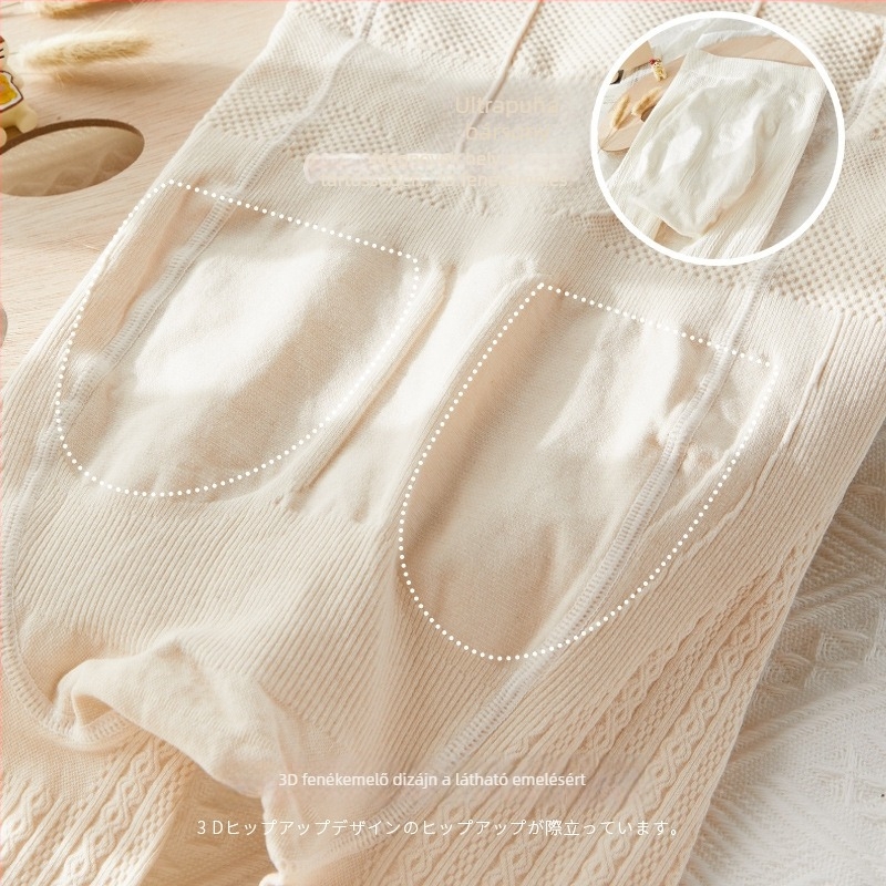 Női japán stílusú fleece-béléses harisnya mikrokompresszióval, karcsúsító hatás, őszi-téli, zabtej-fehér színű Lolita édes
