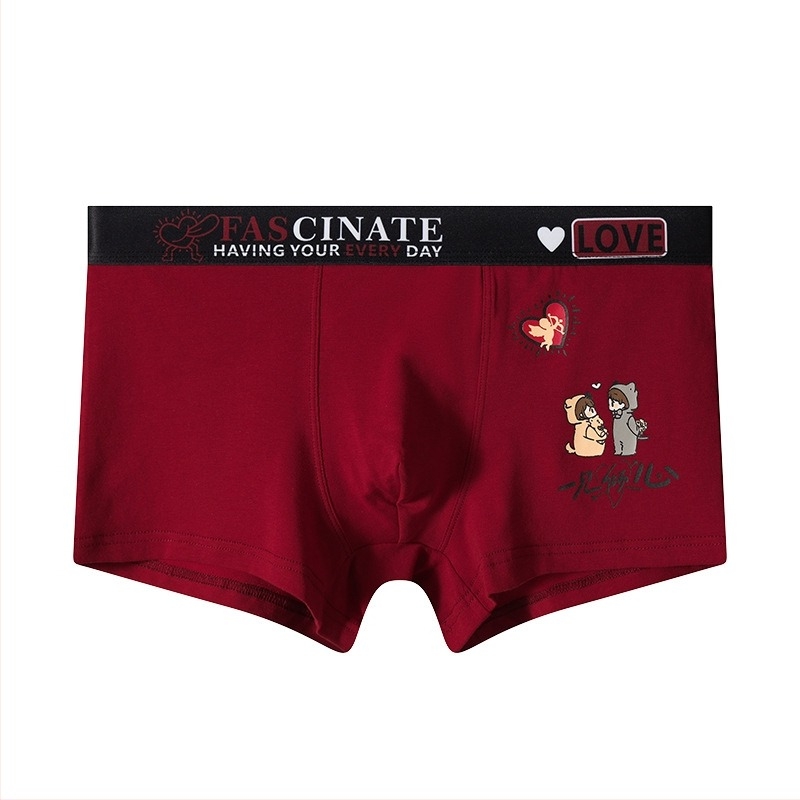 Férfi pamut Boxer Brief, lélegző, középmagas derekú, anime mintás, spandex betéttel