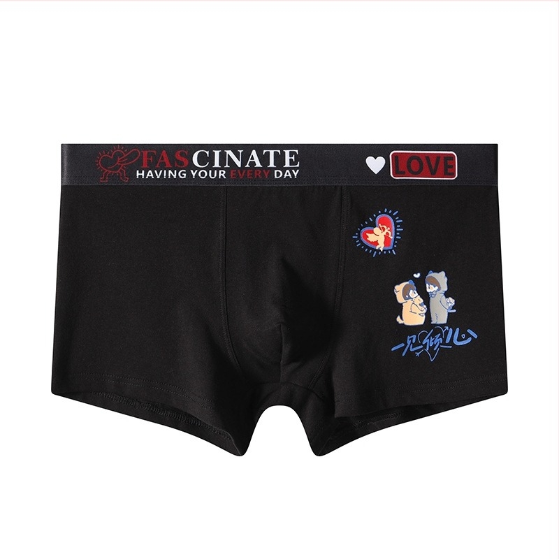 Férfi pamut Boxer Brief, lélegző, középmagas derekú, anime mintás, spandex betéttel