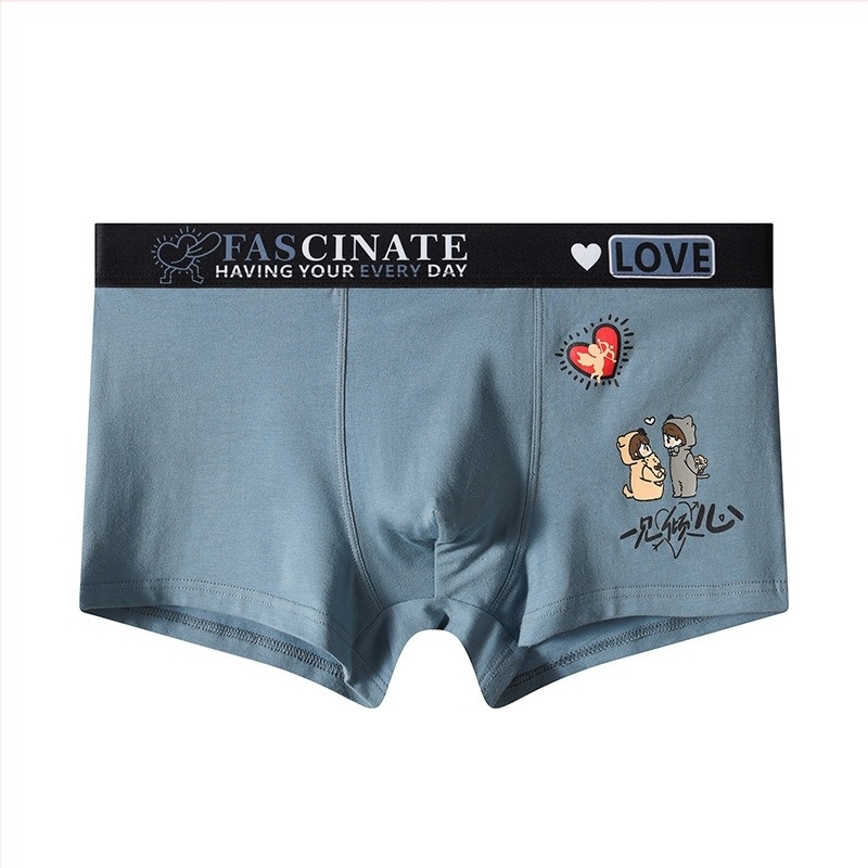 Férfi pamut Boxer Brief, lélegző, középmagas derekú, anime mintás, spandex betéttel