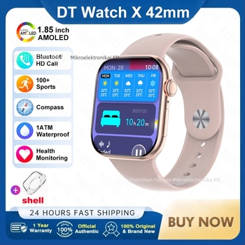 DT WATCH X mini okosóra Bluetooth hívással, AMOLED kijelző, alumínium ötvözet tok, szilikon szíj, Android-kompatibilis