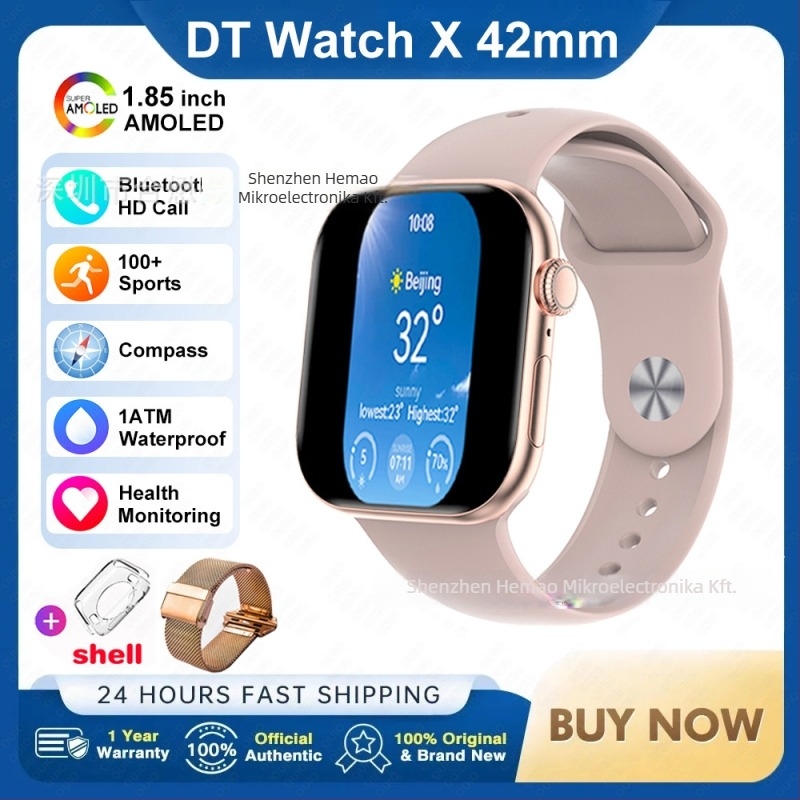 DT WATCH X mini okosóra Bluetooth hívással, AMOLED kijelző, alumínium ötvözet tok, szilikon szíj, Android-kompatibilis